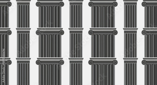 Gray Ionic Columns Pattern on White Background, Repeating Architectural Elements, Vector Art