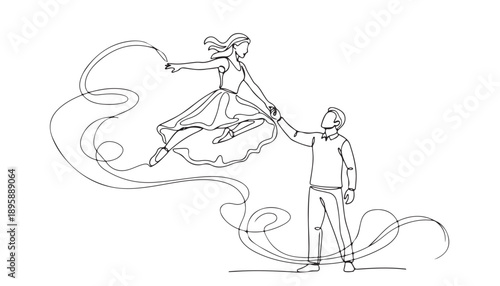 Elegant Dance Performance with Ribbons, a Captivating Artistic Illustration
