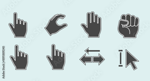 Hand Cursor Set: Pointer, Grab, Resize Icons