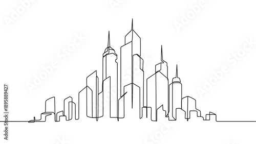 Cityscape illustration of modern skyscrapers and buildings from a low viewpoint