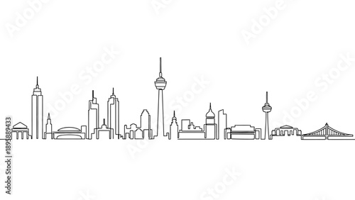 Cityscape illustration featuring prominent skyscrapers and architectural landmarks from a panoramic viewpoint