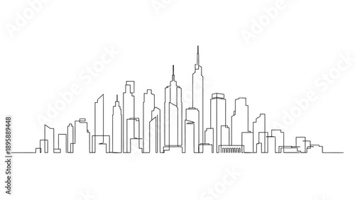 Cityscape illustration featuring modern skyscrapers and urban landscape from a distant viewpoint