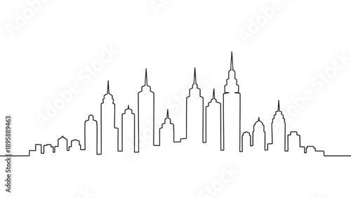 Cityscape illustration of modern skyscrapers and urban landscape viewed from a distance