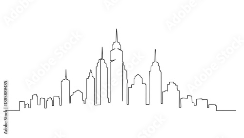 Cityscape illustration featuring iconic skyscrapers and urban landscape from a distant viewpoint