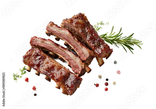 Barbecue Ribs - Tender and Flavorful Meat - Isolated on White Background