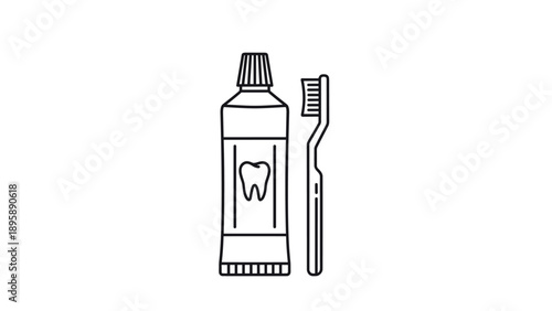 Minimalist line drawing of a tube of toothpaste and a toothbrush placed side by side for dental hygiene awareness.