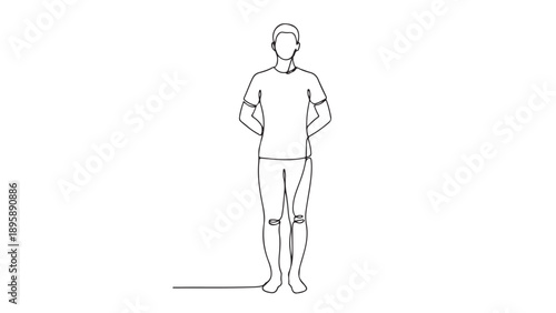 Simple continuous line drawing of a person standing with hands behind back