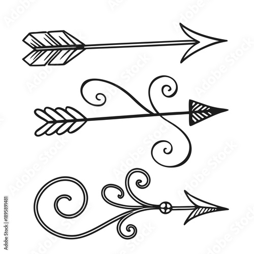 Hand Drawn Decorative Arrows Set in Vintage Doodle Style