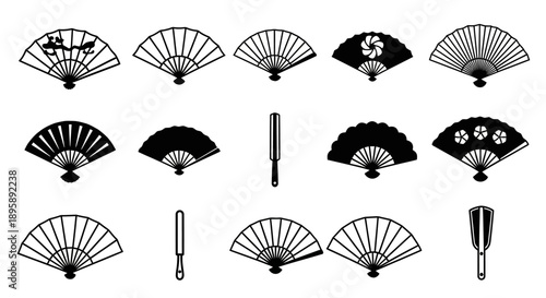 Japanese fan vector icons set