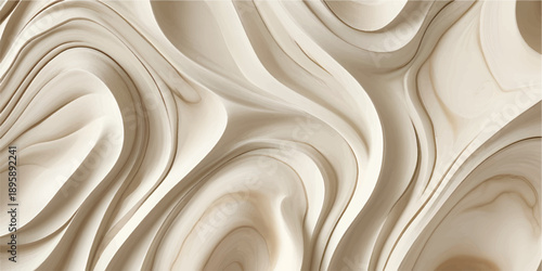 Abstract background of white wood texture featuring a liquid silk wave pattern with cream swirls and gold light design