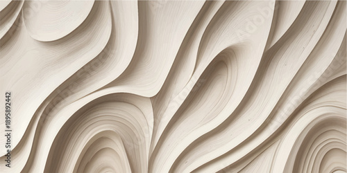 Abstract carved wood background with flowing topographic layers and smooth wavy lines.