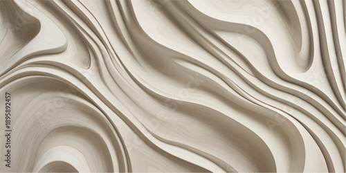 Abstract carved wood background with flowing topographic layers and smooth wavy lines.