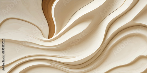 Abstract carved wood background with flowing topographic layers and smooth wavy lines.