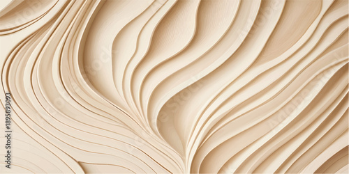 Abstract carved wood background with flowing topographic layers and smooth wavy lines.