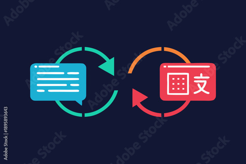 opposing text panels wave connection icon