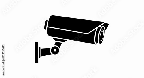 Black vector CCTV security camera icon or surveillance system symbol, isolated on white background