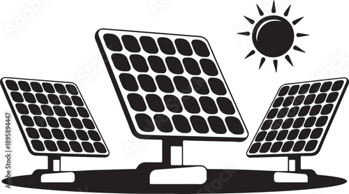 Three solar panels generating electricity from sunlight