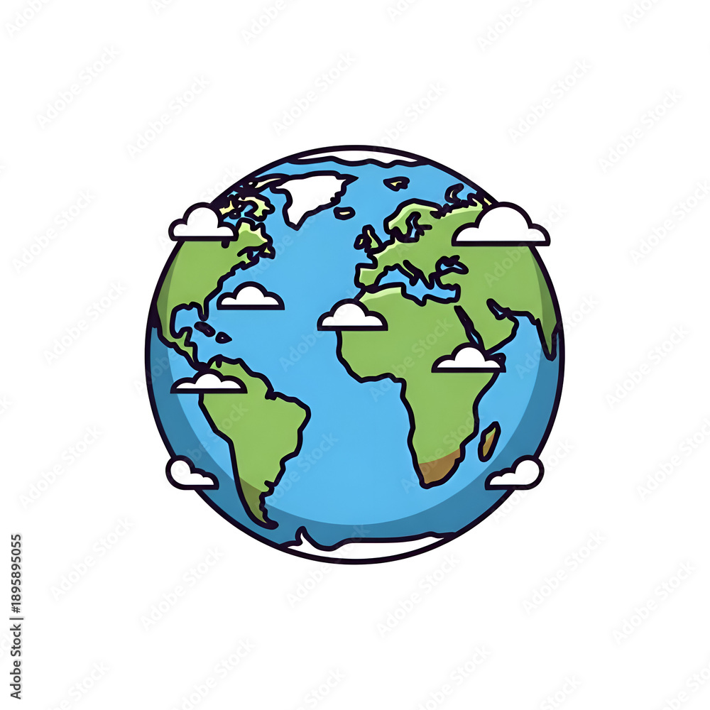 Fototapeta premium Cartoon globe with clouds, illustration for website or presentation, earth icon isolated PNG with Transparent Background