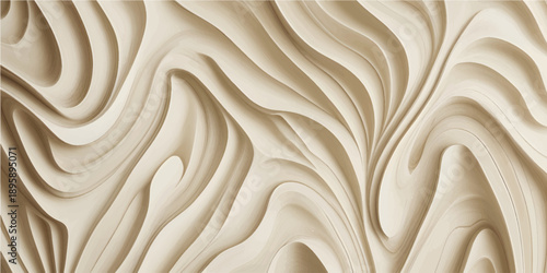 Smooth luxury silk fabric waves with a golden cream satin swirl pattern create a shiny decorative wood texture background