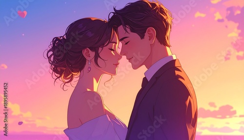 Couple Embracing at Sunset Romantic Moment.