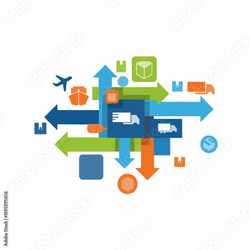 Abstract e-commerce logistics network flow vector illustration on white background