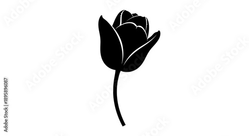 Elegant black and white minimal line art drawing of a single delicate flower with detailed petals and a slender stem perfect for temporary tattoo design or aesthetic wallpaper projects.