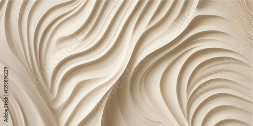 Luxury Abstract Layered Wood Carving Pattern with Smooth Curved Waves and 3D Sculpted Beige Texture for Premium Backgrounds, Branding, Packaging, Interior Visuals and High-End Creative Design Projects