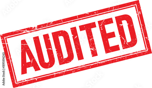 Red Audited Text in Distressed Rectangular Rubber Stamp Impression on White Background