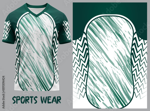 abstract background, sportswear, design for Sublimation print, dress pattern, T-shirt V-neck  Short sleeve. With knit jersey fabric and rib neck texture ( 3d rendered )