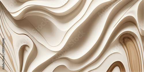 Smooth layered wooden waves with flowing grain, warm light and soft shadows creating a serene, calming natural texture