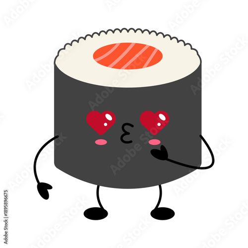Cute Kawaii Sushi Roll Character Illustration