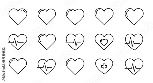 Heart Icons Set. Love and Health Symbols. Line Art