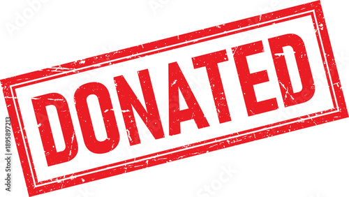 Red Distressed DONATED Rectangular Rubber Stamp Impression on Isolated Transparent Background