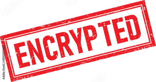 Red Distressed Rubber Stamp Impression of the Word ENCRYPTED on White Background