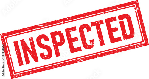 Red Inspected Text Distressed Rubber Stamp Impression on White Background, Rectangular Shape