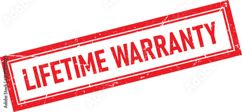 Red Distressed Rubber Stamp Impression of Lifetime Warranty on White Background