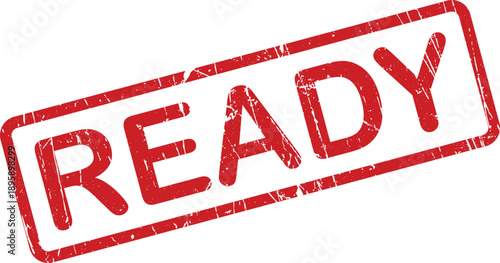 Bold red grunge stamp with the word READY clearly visible on a clean white surface