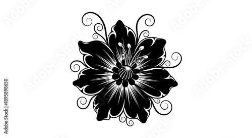 Black and white silhouette graphic design featuring a trio of classic spring blooming flowers including a tulip a daffodil and a crocus symbolizing rebirth and the arrival of warmer seasons