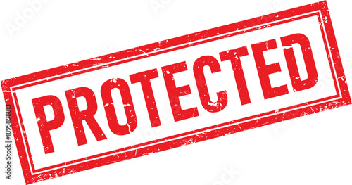 PROTECTED Text in a Distressed Red Rectangular Rubber Stamp Impression on White