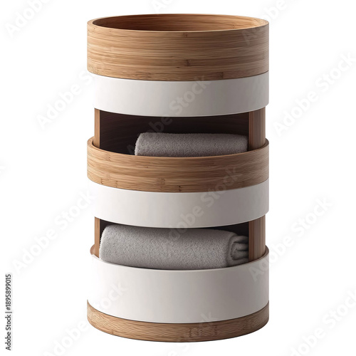 Bathroom Storage Tower - Space-Saving Bathroom Storage Tower for Organizing Towels, Toiletries, and More in Small Bathrooms and Powder Rooms Isolated on White Background