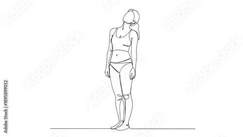 Simple continuous line drawing of a woman stretching her neck, illustrating the benefits of flexibility and mindful movement for overall well-being and stress relief