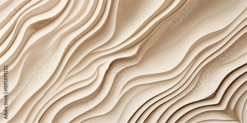 Abstract close-up of layered, undulating wooden panels. The grain details are prominently featured, creating a pattern of flowing, curved forms. The light and shadow play adds depth