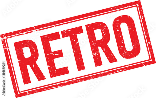 Retro Text Distressed Red Ink Rubber Stamp Impression on White Background