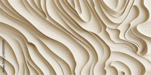 A beautifully carved wooden surface features flowing waves and curves, showcasing a stunning visual texture that enhances its organic appeal for design or home decor.