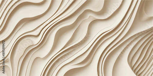 A beautifully carved wooden surface features flowing waves and curves, showcasing a stunning visual texture that enhances its organic appeal for design or home decor.