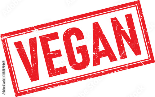 Distressed Red Vegan Rubber Stamp Impression with Border on Transparent Background