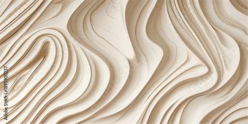 Abstract carved wood background with flowing topographic layers and smooth wavy lines.
