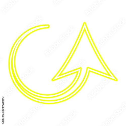 Bild auf Leinwand Neon Yellow Glowing Curved Arrow Icon - Growth, Refresh, and Progress Symbol Vec
