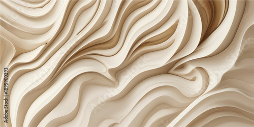 Abstract wooden wave layers in soft beige tones with 3D depth