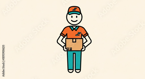 Delivery person holding a package cartoon illustration.
